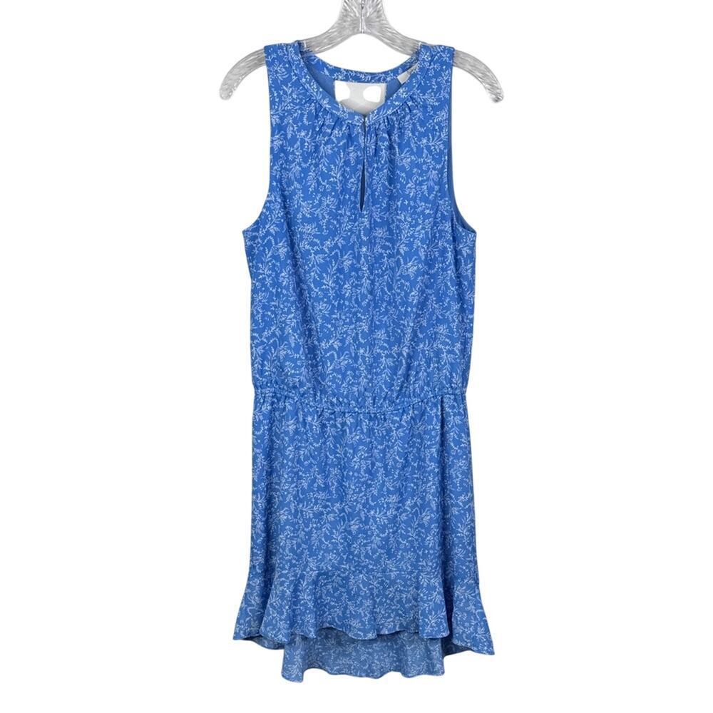 Joie Sabera Floral High Low Dress Cornflower Blue White Keyhole Summer Medium M